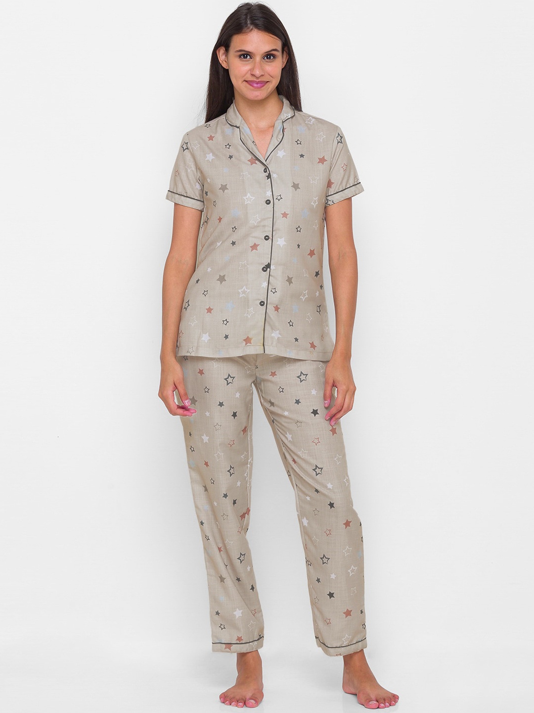 

FashionRack Women Beige & Brown Printed Night suit