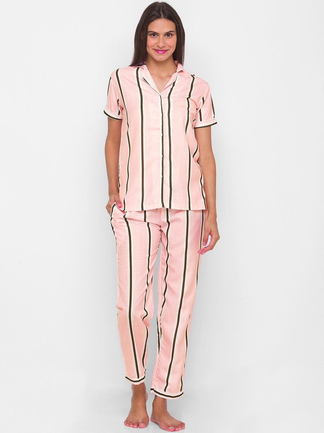

FashionRack Women Pink & Black Striped Night suit