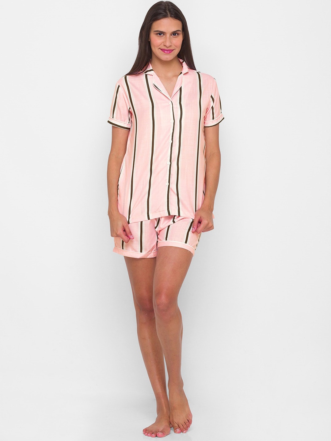 

FashionRack Women Pink & Black Striped Night suit