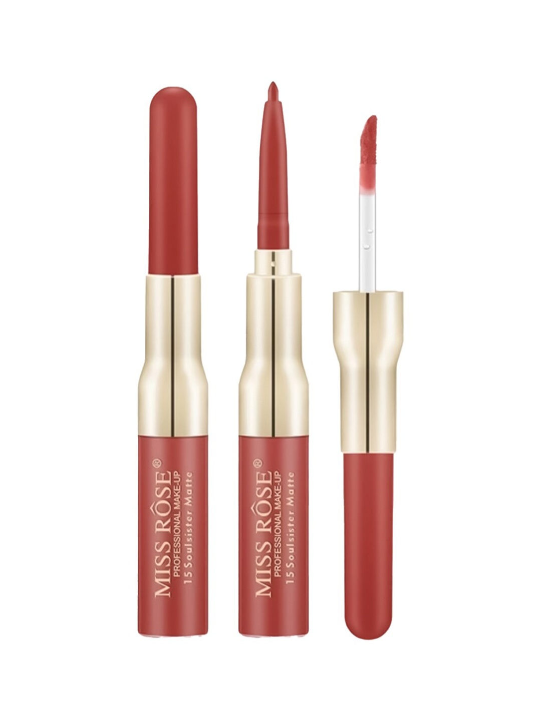 

MISS ROSE 2 in 1 Matte Lipliner And Liquid Lip Gloss - 15 Soulsister Matte, Brown