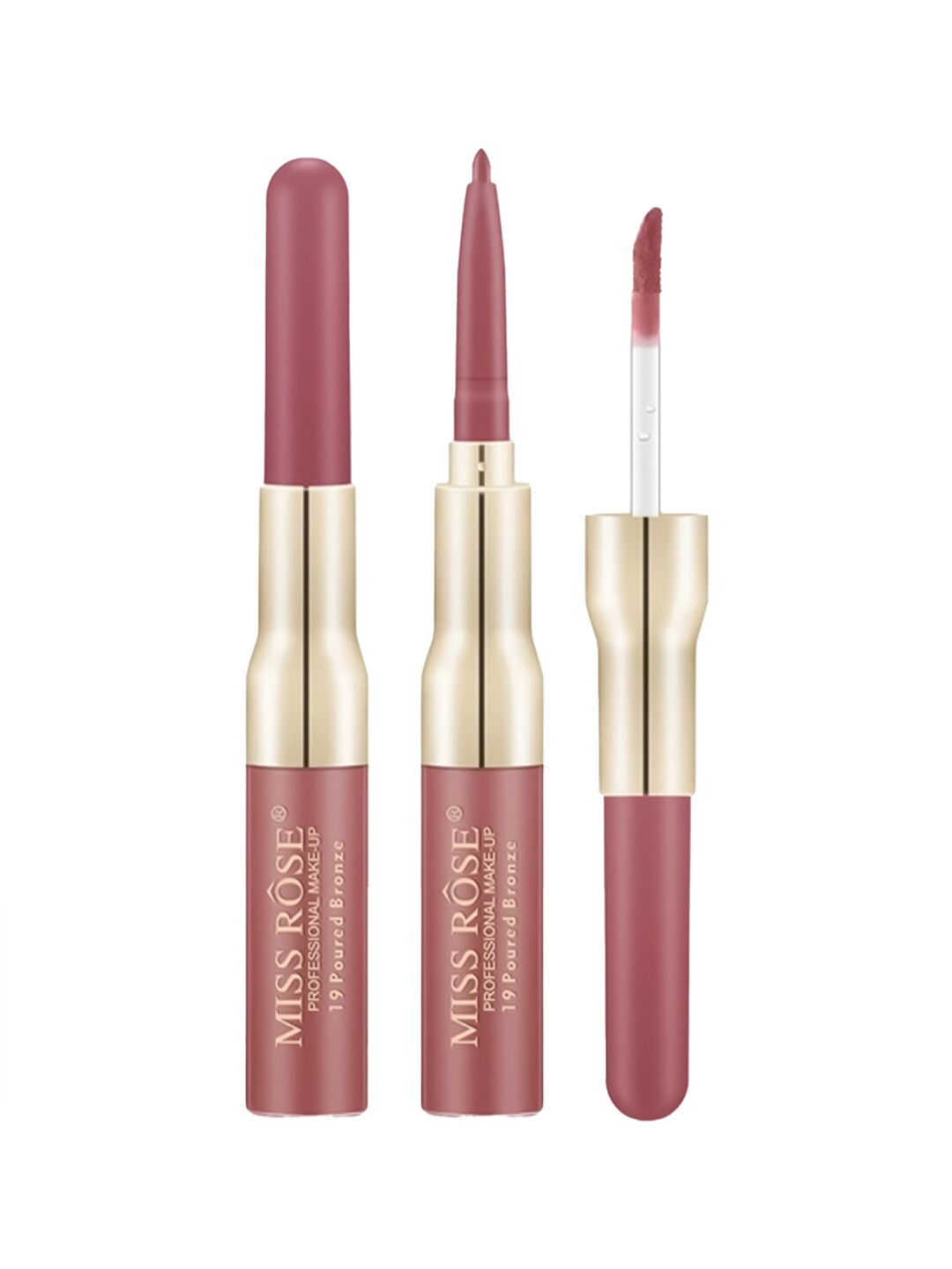 

MISS ROSE 2 in 1 Matte Lipliner And Liquid Lip Gloss - 19 Poured Bronze, Camel brown