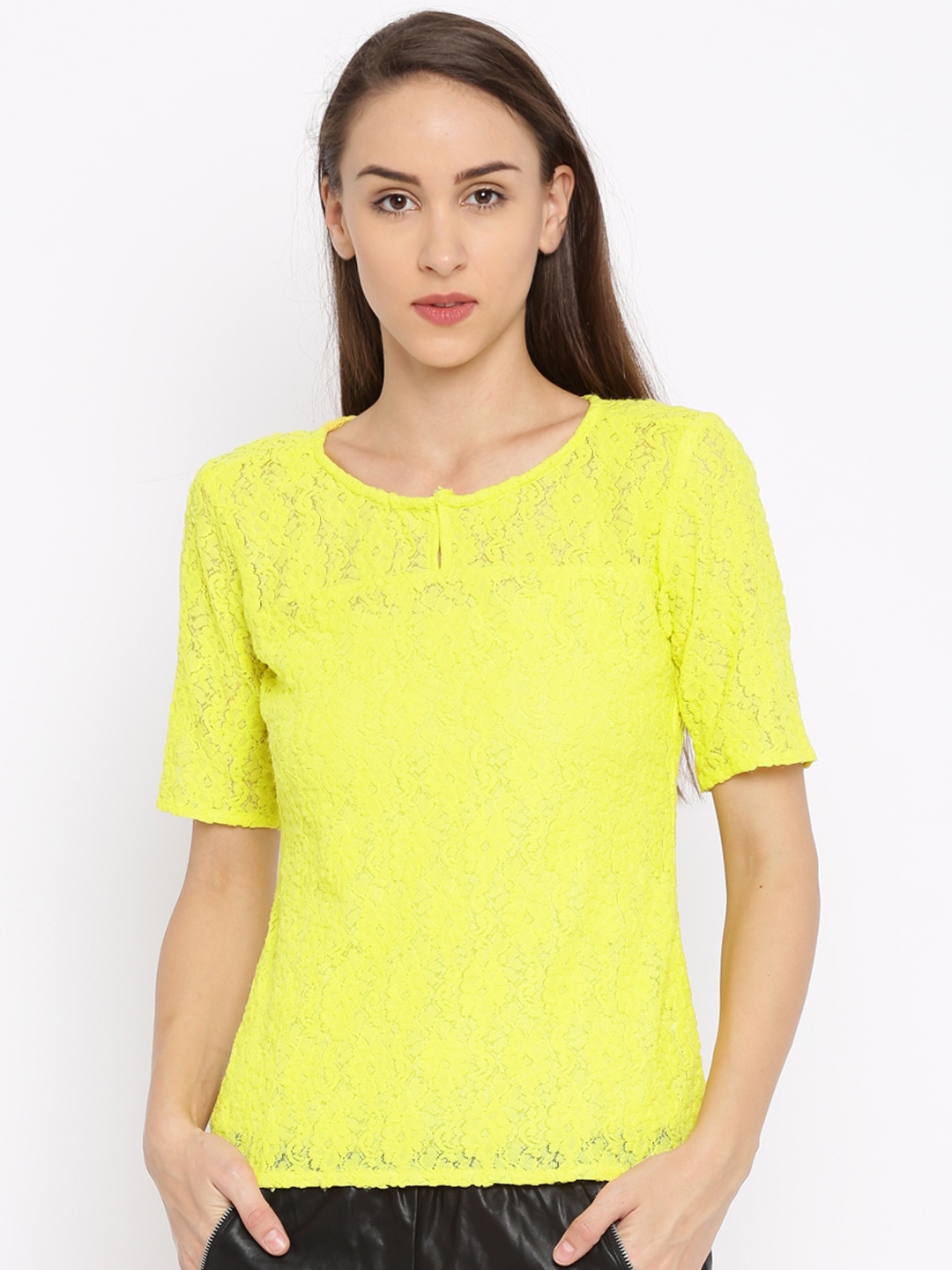 

Jealous 21 Women Yellow Lace Top