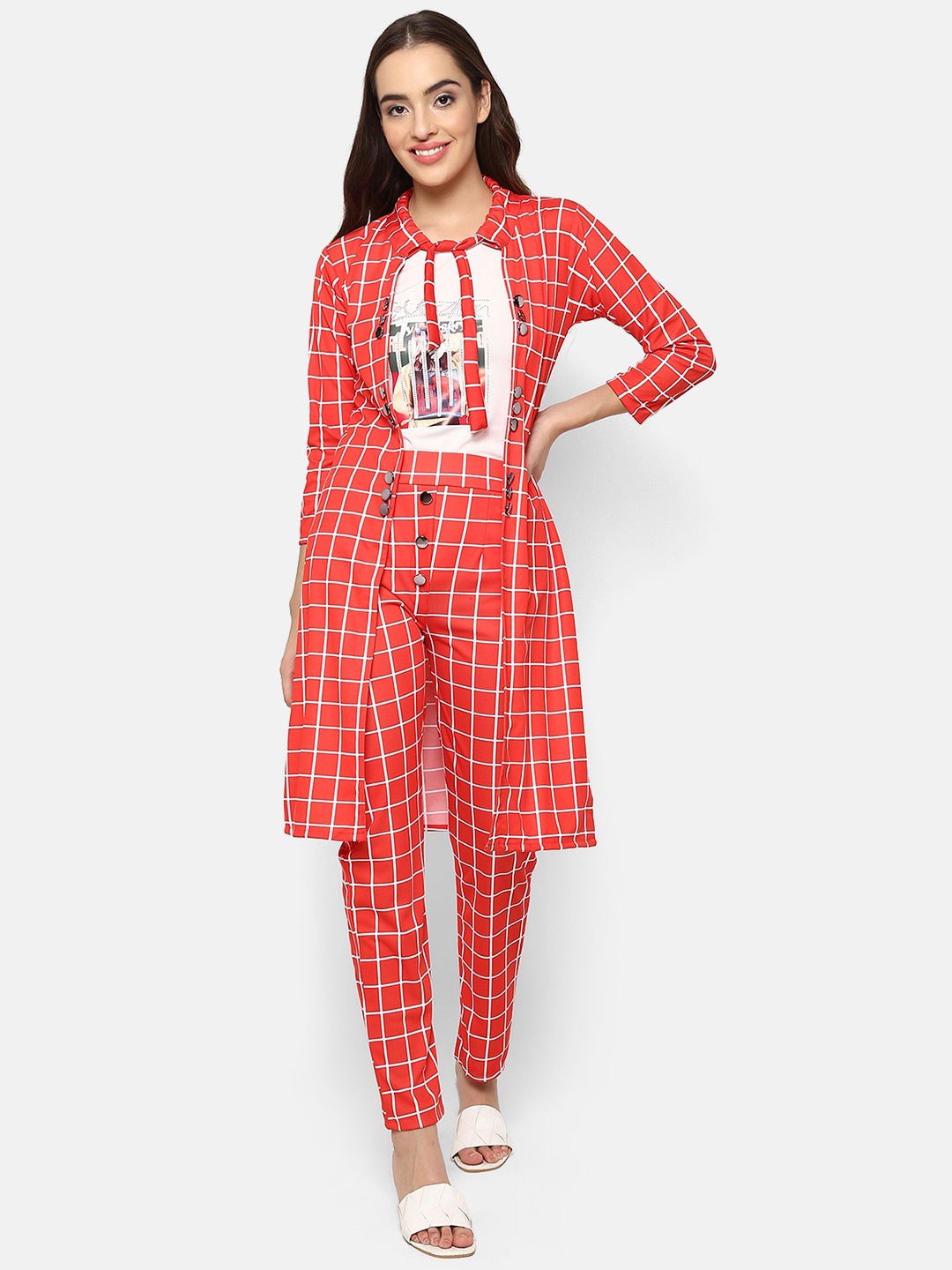 

V2 Value & Variety Red & White Checked Top