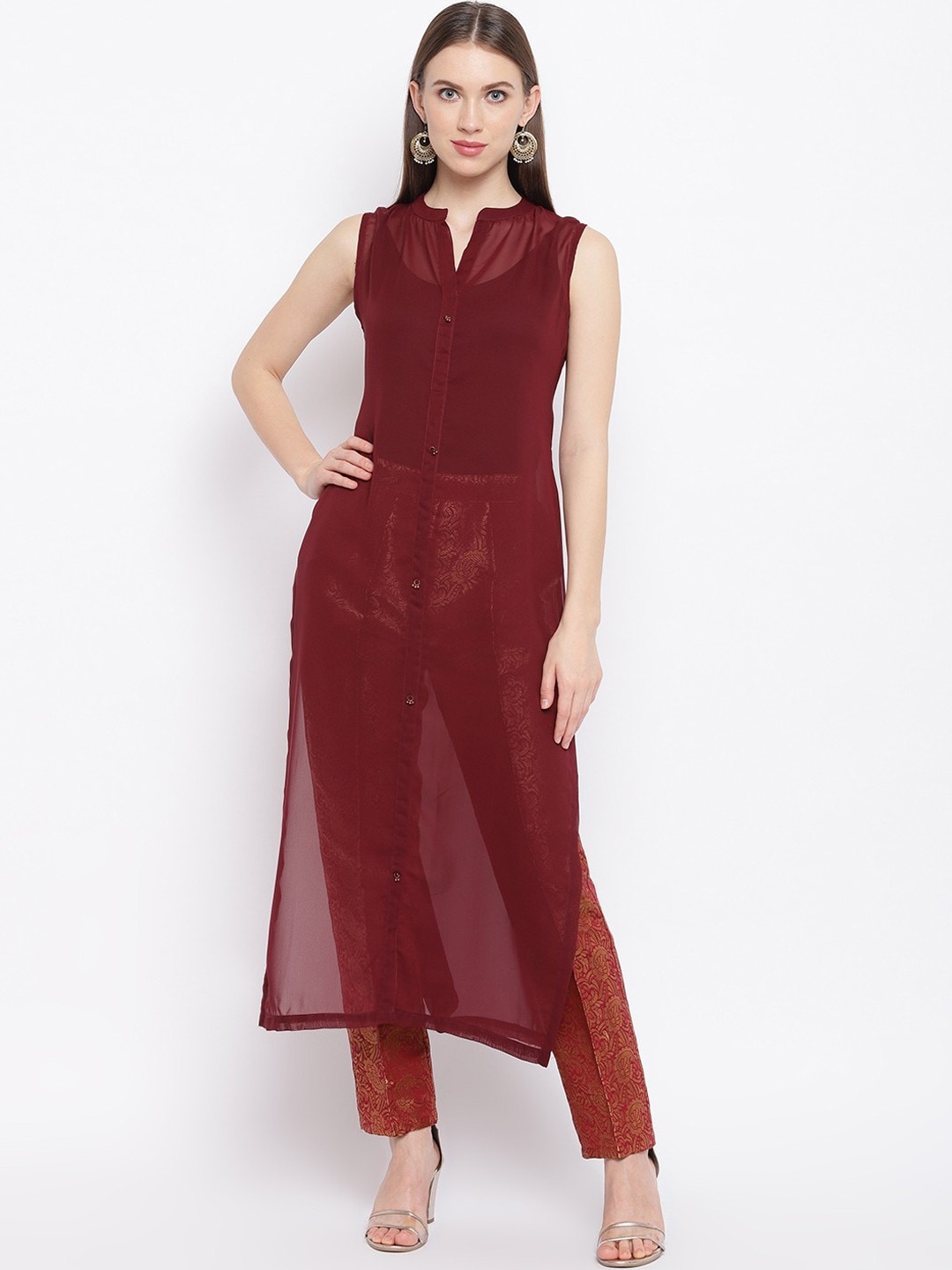 

RIVI Women Maroon Kurta with Trousers