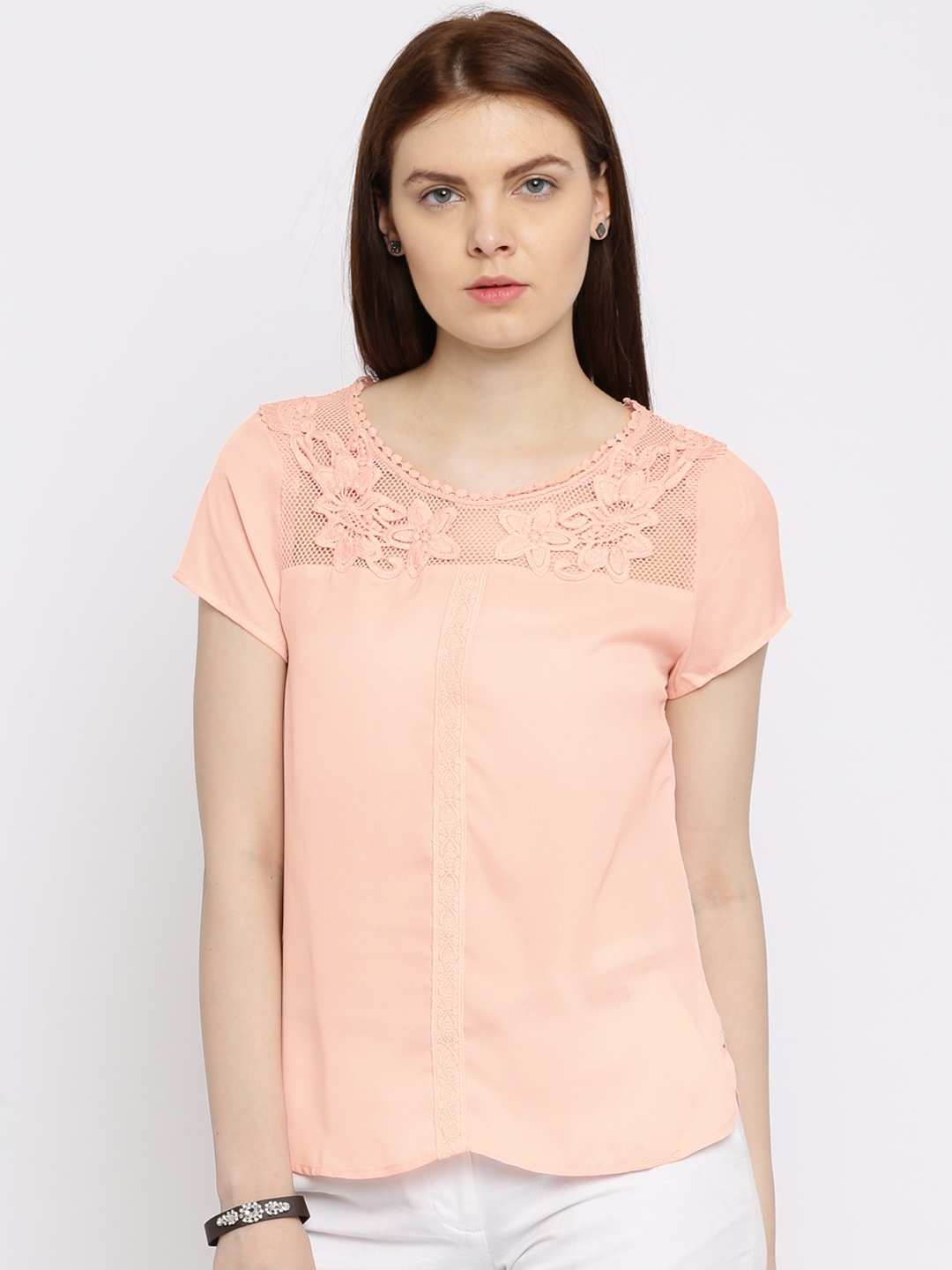 

Jealous 21 Women Peach Lace Top