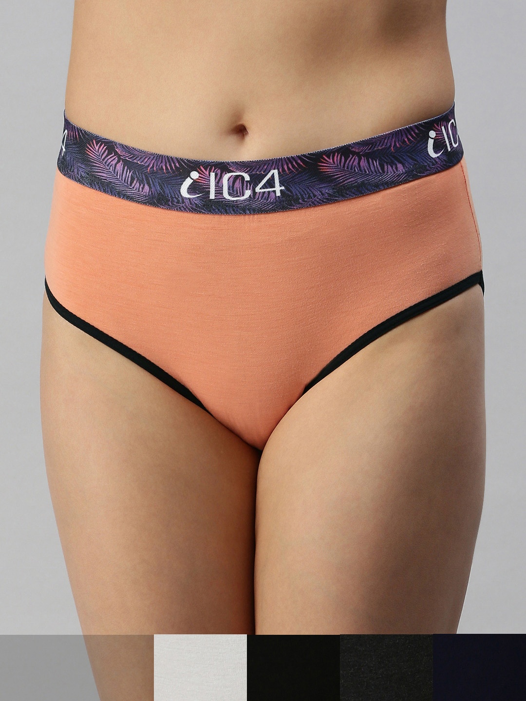 

IC4 Women Peach & Black Solid Pack Of 5 Hipster Briefs- 0B-C-O-W-N-1011P5
