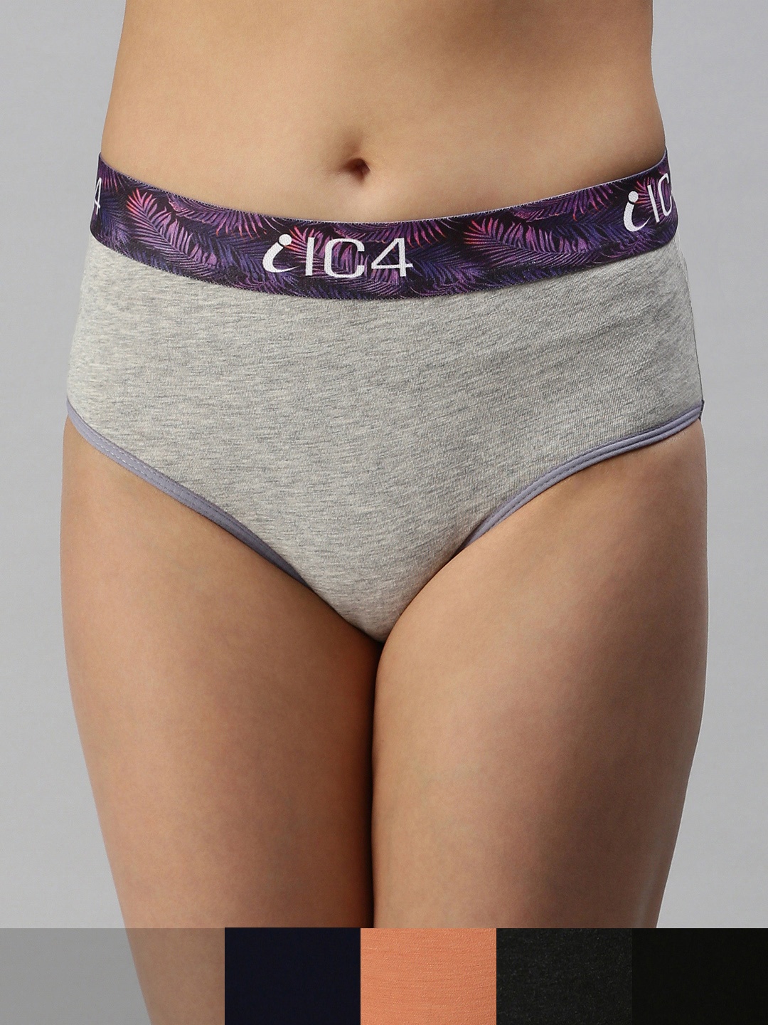 

IC4 Women Grey Melange & Peach Solid Pack Of 5 Hipster Briefs- 0B-C-O-G-N-1011P5