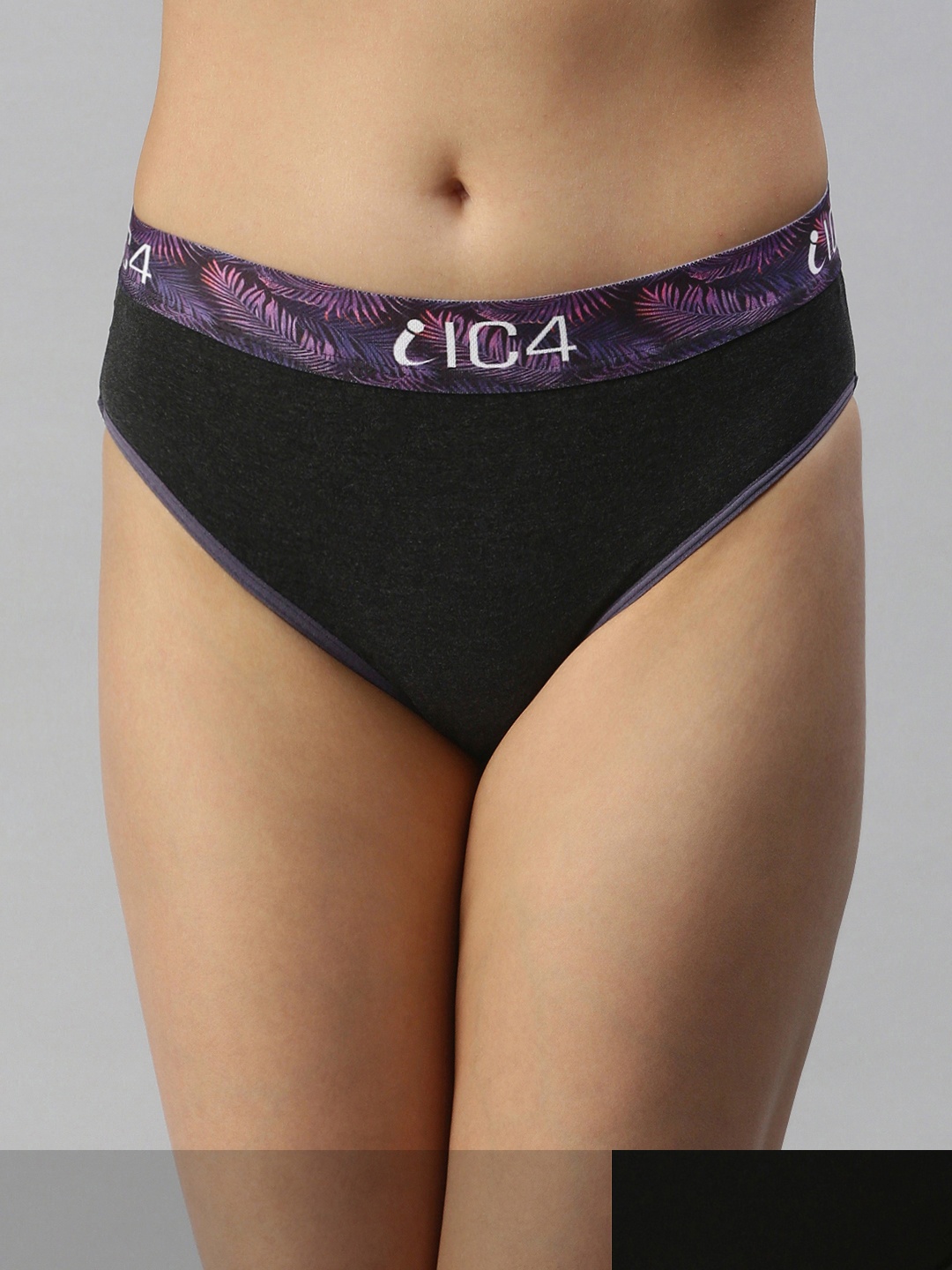 

IC4 Women Charcoal & Black Solid Pack Of 2 Hipster Briefs- 0B-C-1011P2