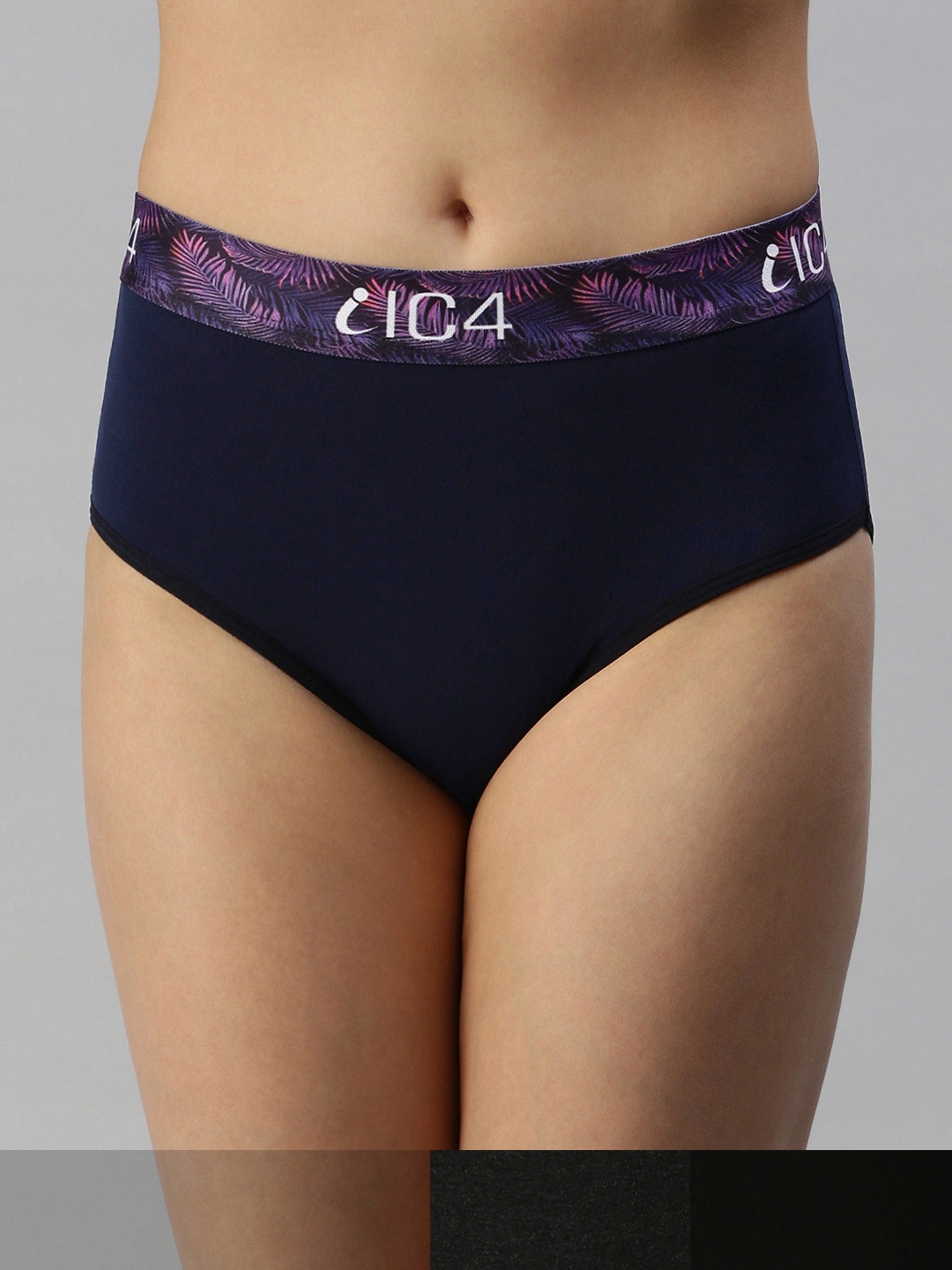 

IC4 Women Navy Blue & Black Solid Pack Of 3 Hipster Briefs- 0B-C-N-1011P3