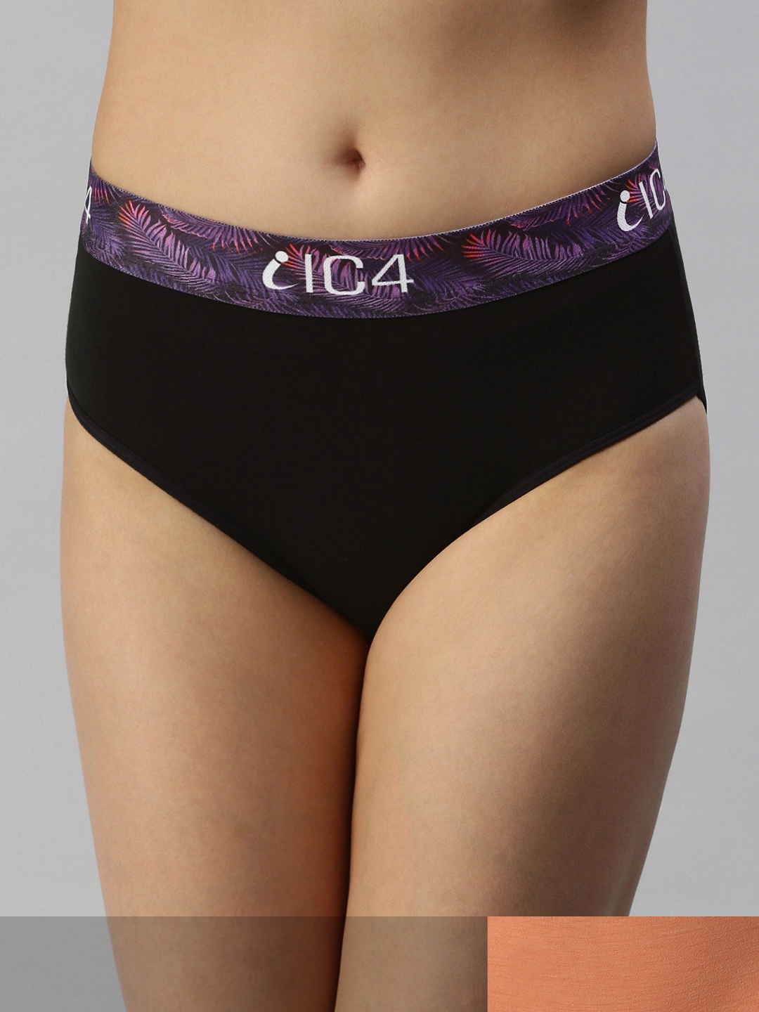

IC4 Women Peach & Black Solid Pack Of 2 Hipster Briefs- 0B-O-1011P2