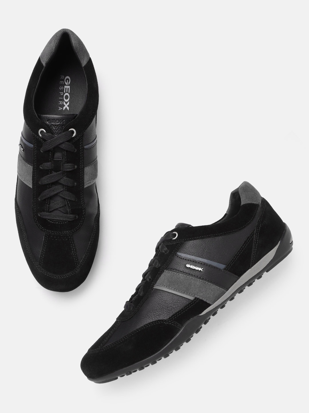 

Geox Men Black Striped Leather Sneakers