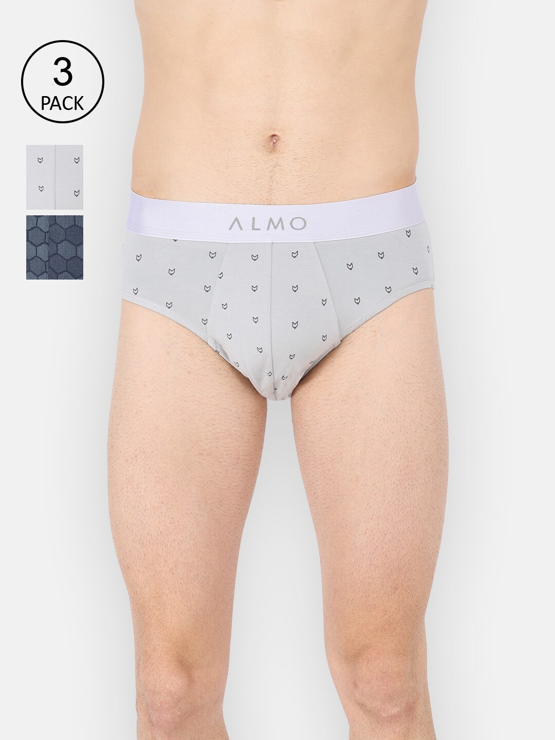

Almo Wear Men Pack of 3 Micromodal Printed Briefs MM-B-LGLGHB, Grey