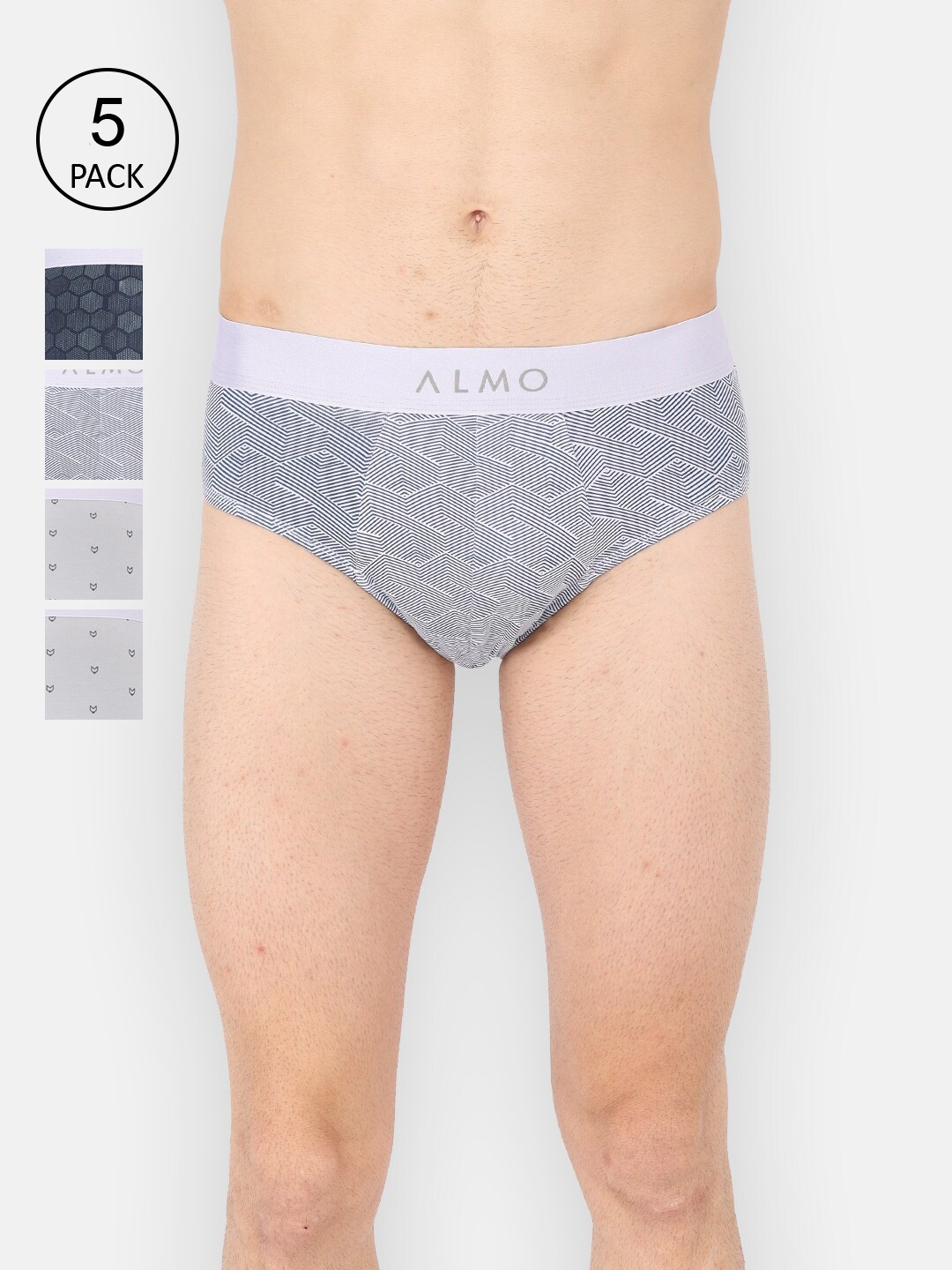 

Almo Wear Set of 5 Micromodal Antimicrobial Printed Briefs MM-B-LGLGLGHBIN, Multi