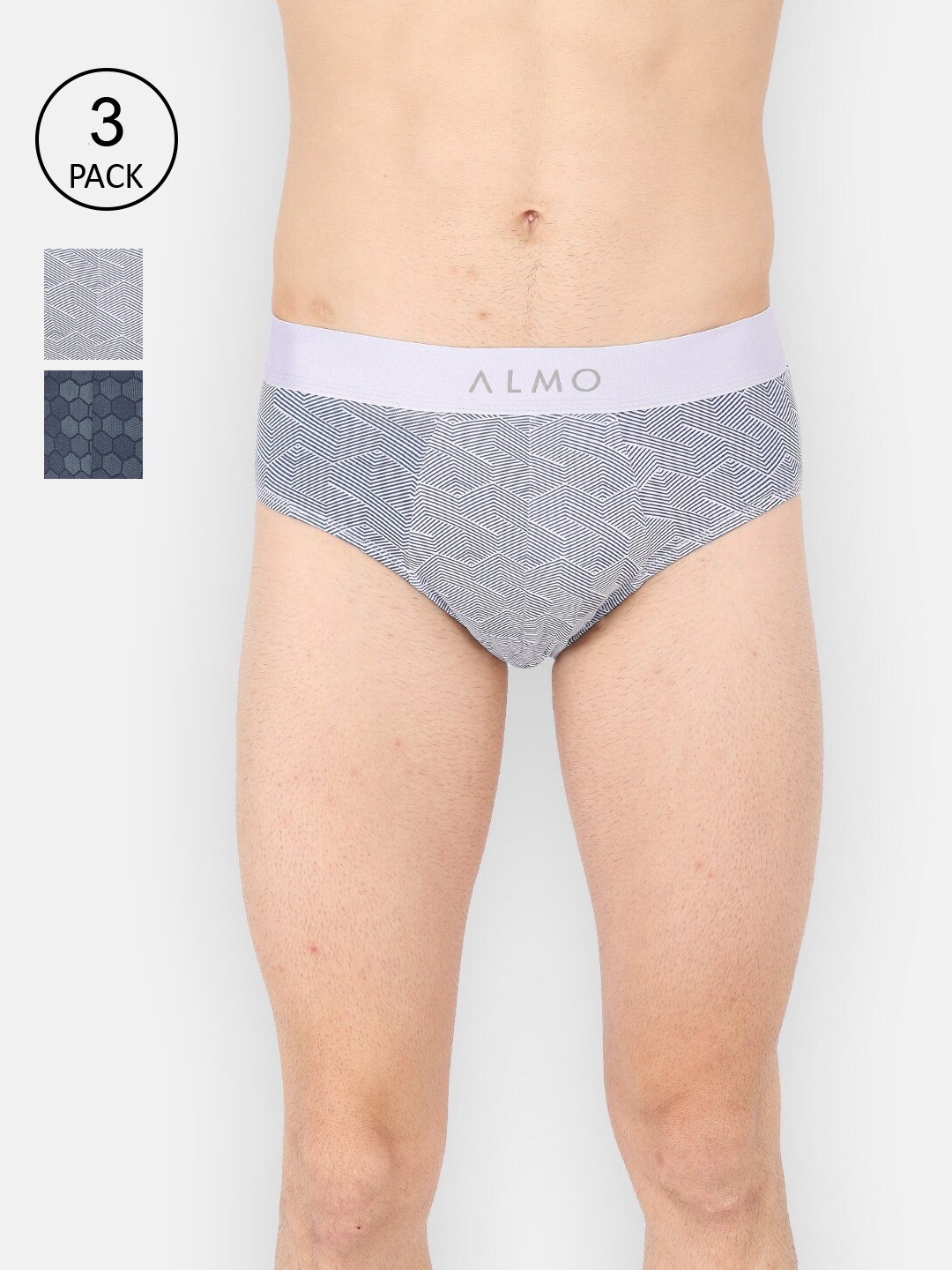 

Almo Wear Men Navy Blue & Grey Pack of 3 Micromodal Printed Briefs MM-B-HBIN