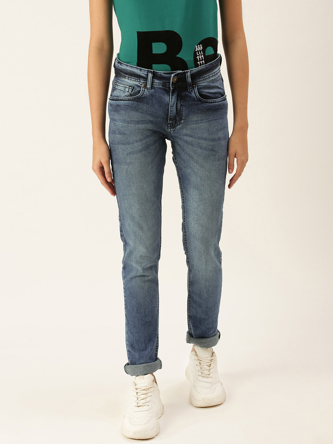 

FOREVER 21 Women Blue Skinny Fit Heavy Fade Stretchable Jeans