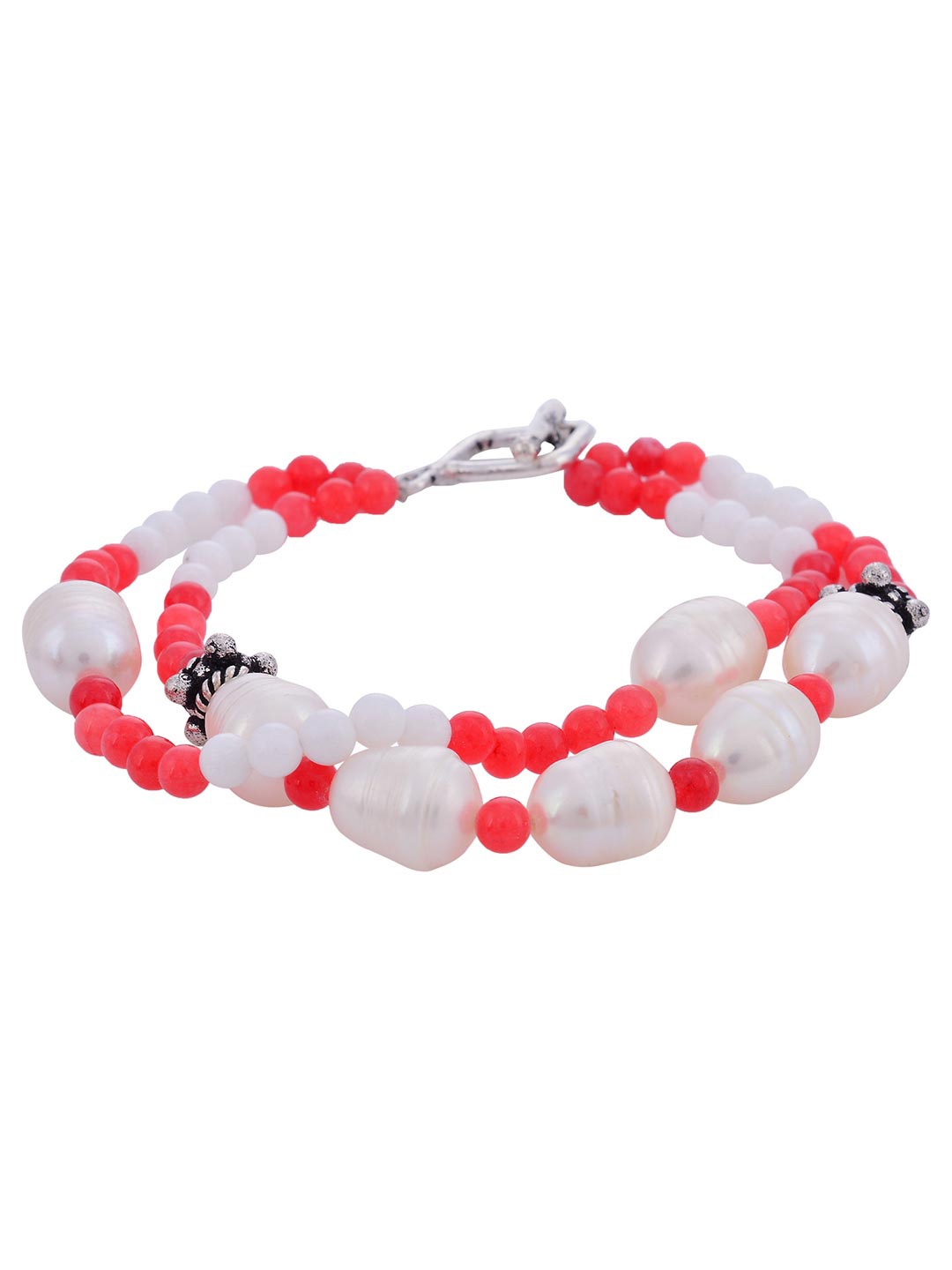 

Tistabene Women Red & White Pearls Wraparound Bracelet