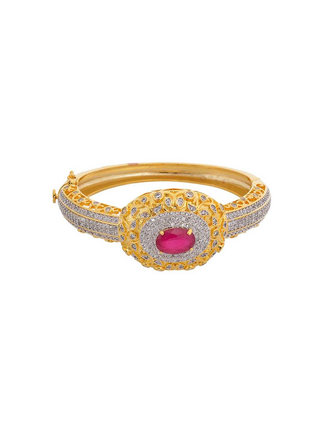 

Tistabene Women Gold-Toned & Pink Artifical Stones Gold-Plated Kada Bracelet