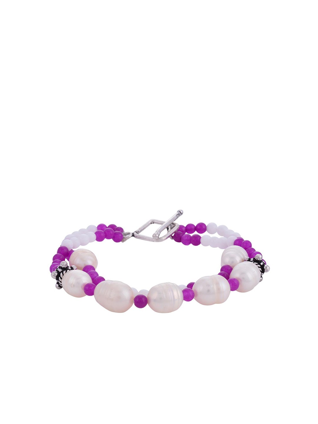 

Tistabene Women Silver-Toned & Purple Beaded Rhodium-Plated White Barque Pearls Bracelet
