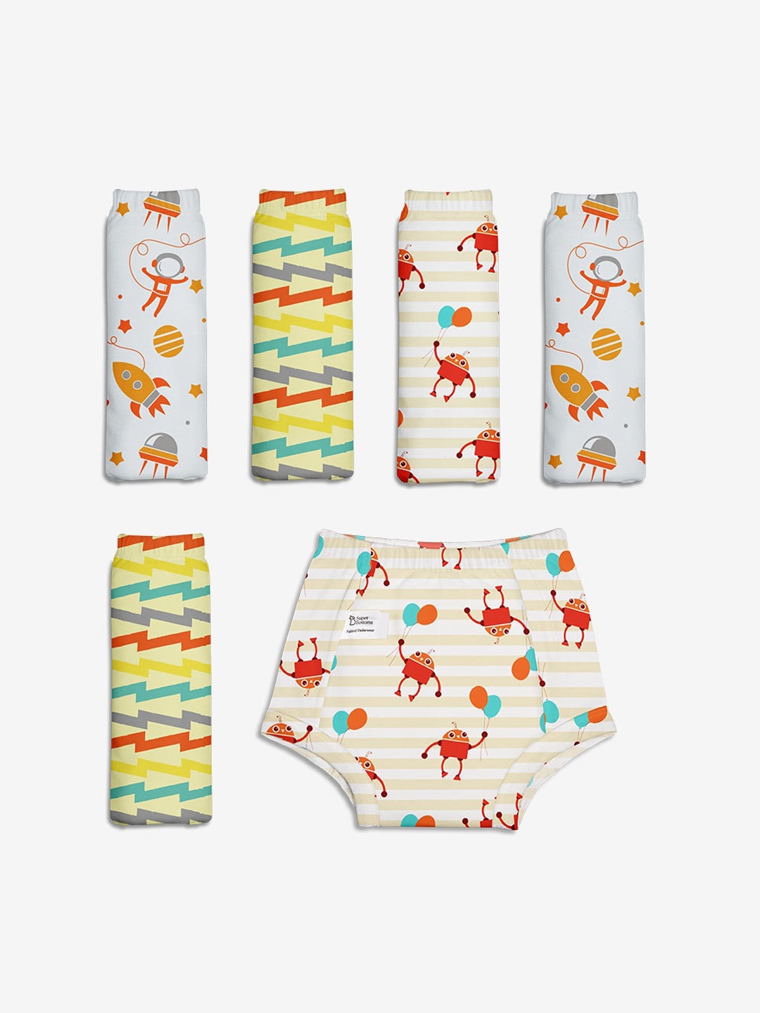 

SuperBottoms Kids Pack Of 6 Printed Pure Cotton Sustainable Waterproof Padded Underwear, White
