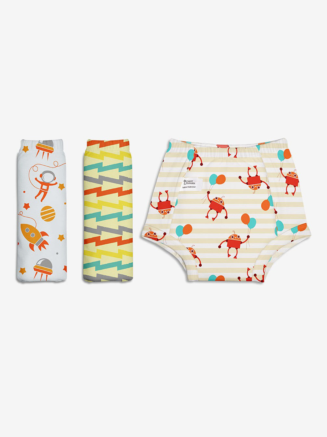 

SuperBottoms Kids Pack Of 3 Printed Sustainable Pure Cotton Waterproof Padded Underwear, White
