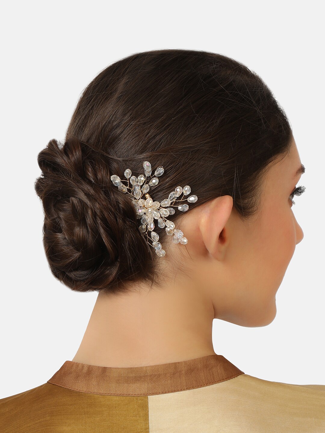 

AccessHer Women Gold-Toned & White Beaded Bridal Hair Styling Comb Pin