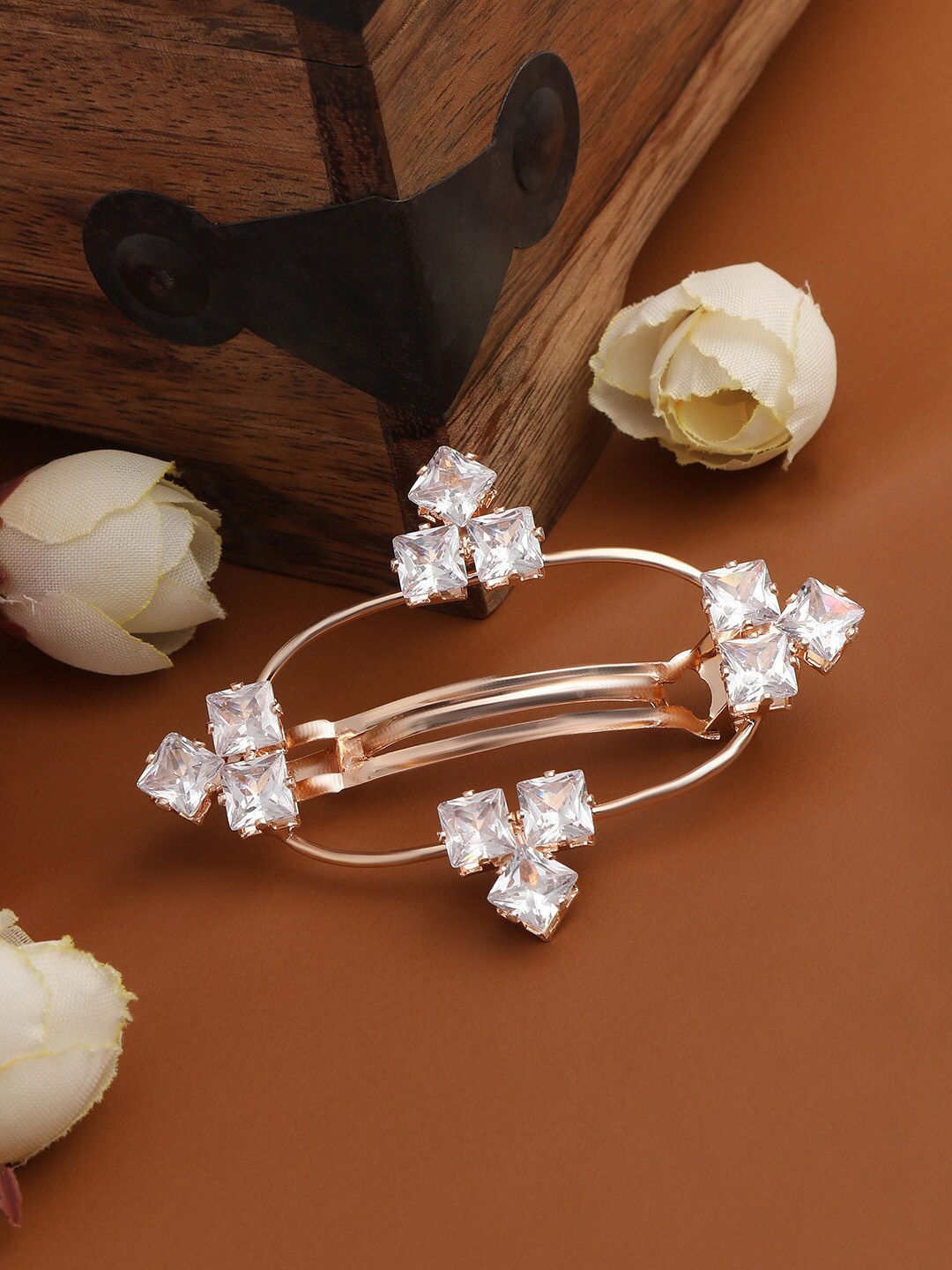 

AccessHer Women Rose Gold & White Stone Detailed French Barrette