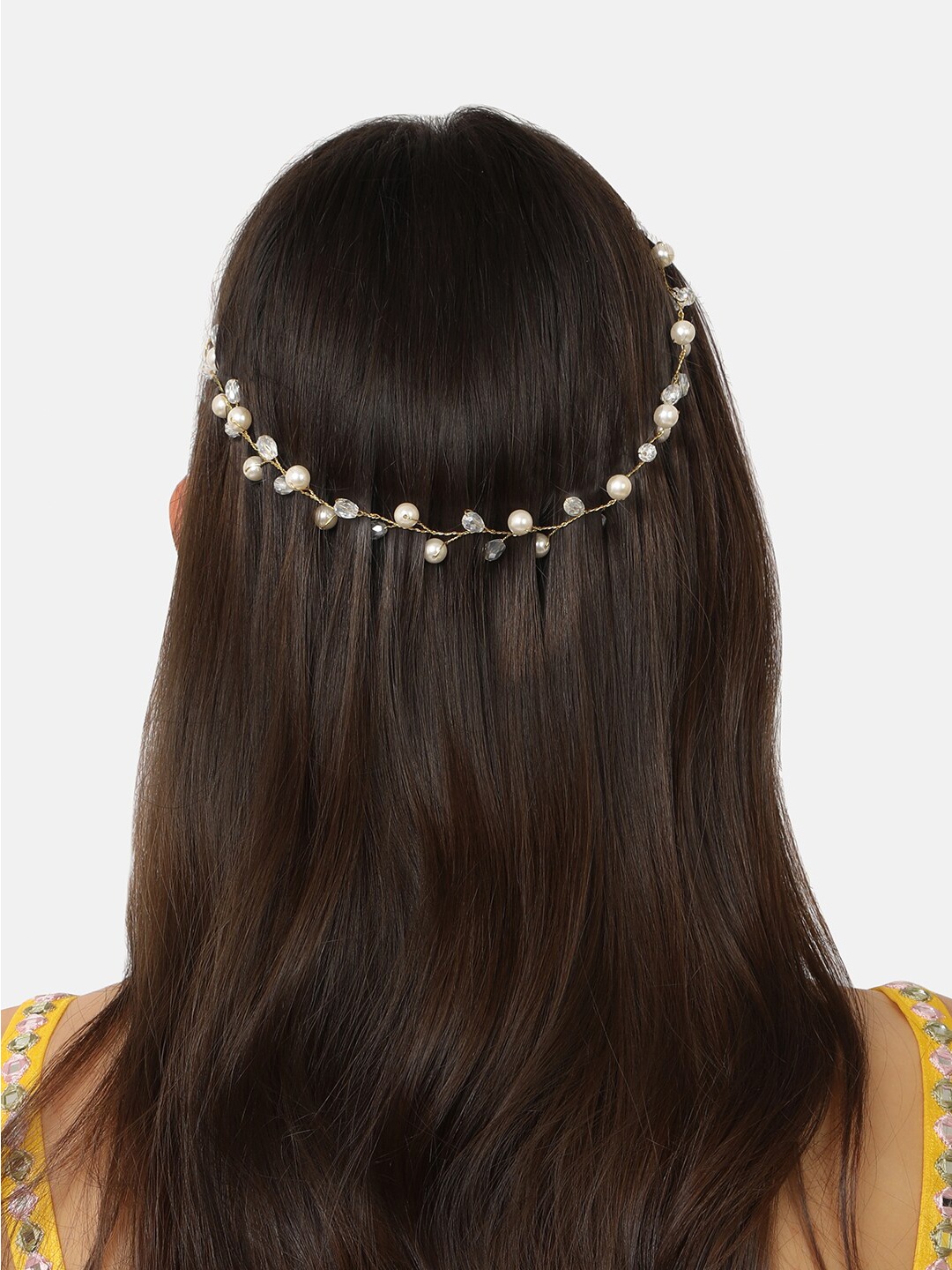 

AccessHer Women Gold Plated & White Beaded Wedding Hair Styling Tiara