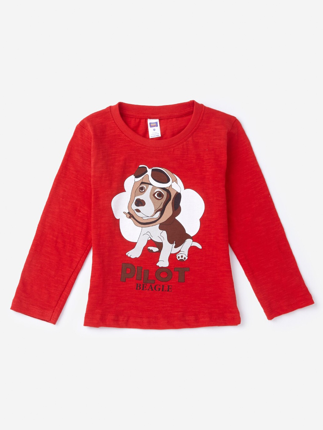 

Hopscotch Boys Red & White Printed Pure Cotton T-shirt
