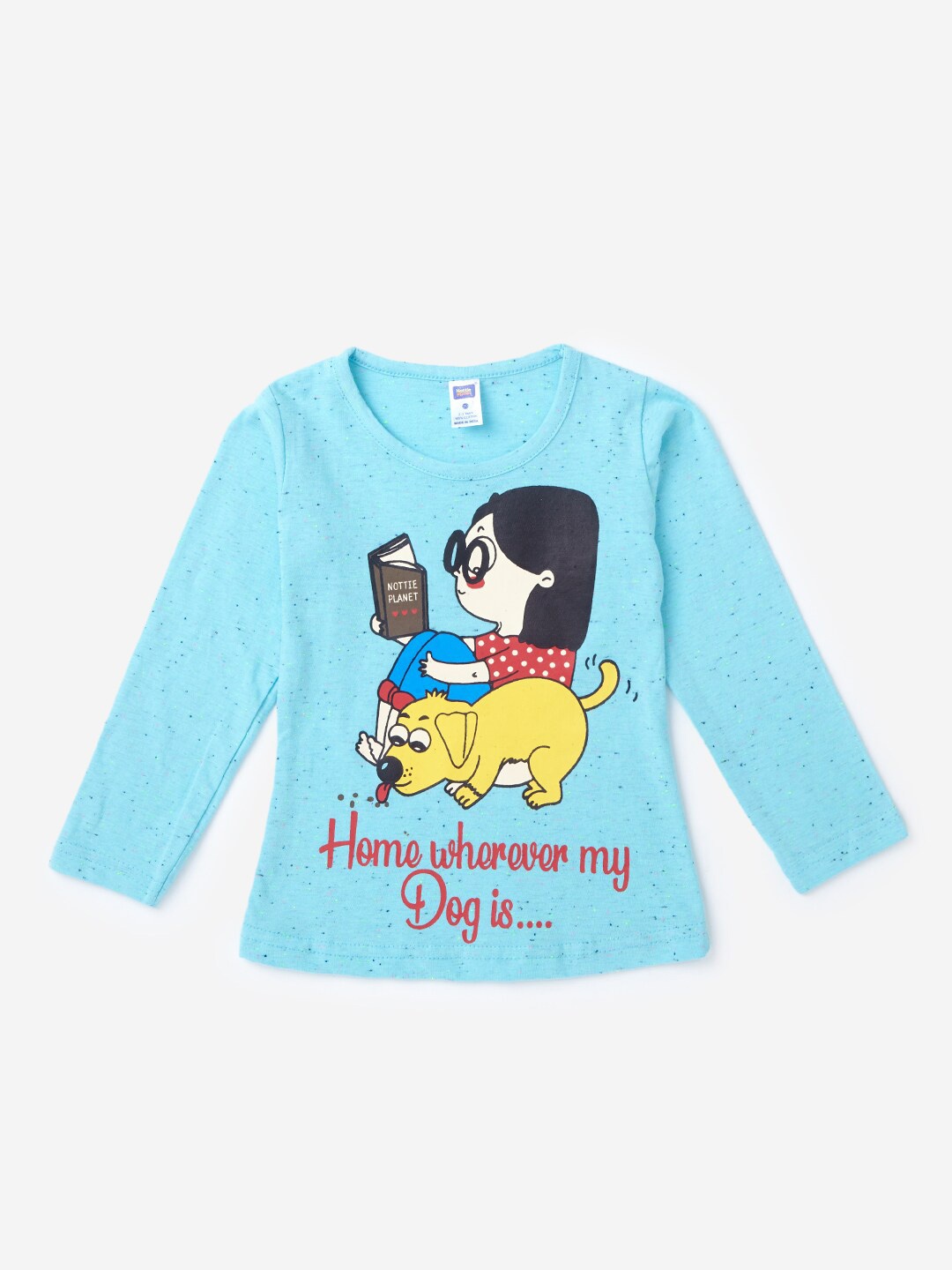 

Hopscotch Girls Blue Printed Pure Cotton T-shirt