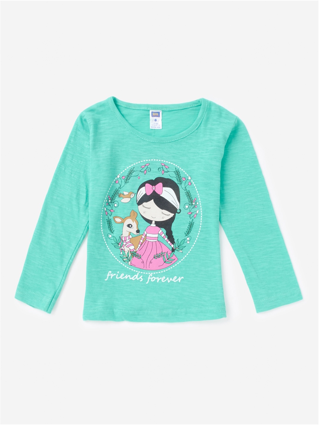 

Hopscotch Girls Green Printed Pure Cotton T-shirt