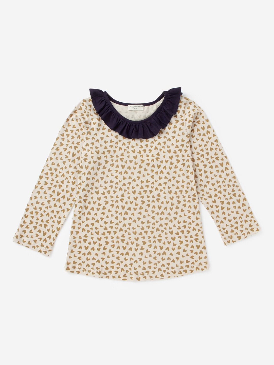 

Hopscotch Girls Beige Printed Peter Pan Collar Pure Cotton T-shirt