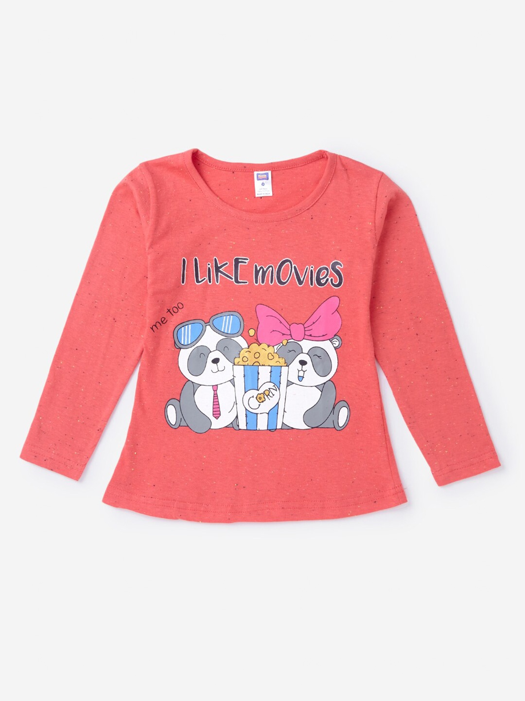 

Hopscotch Girls Coral Pink Printed Cotton T-shirt