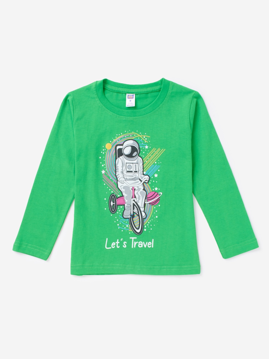 

Hopscotch Boys Green Printed Pure Cotton T-shirt