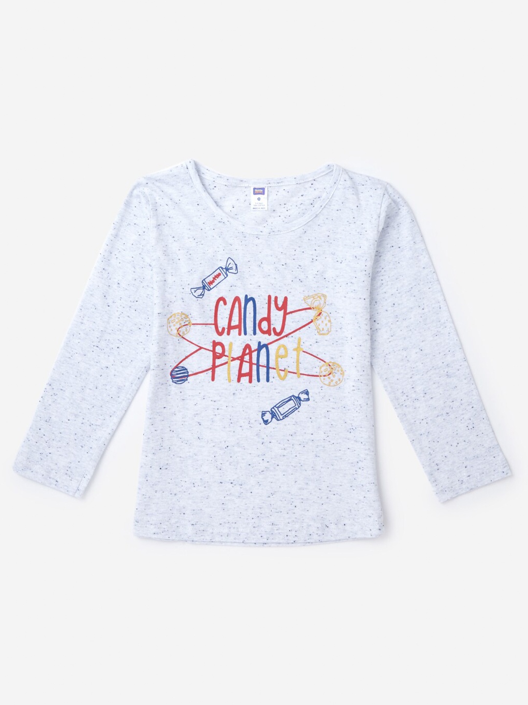 

Hopscotch Girls Grey Melange & Red Typography Printed Pure Cotton T-shirt