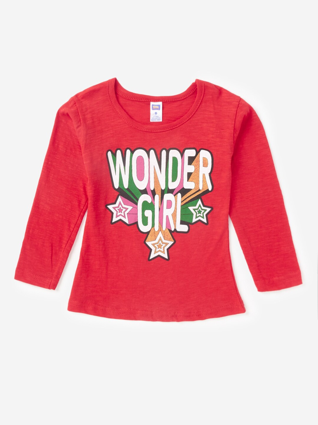 

Hopscotch Girls Red Typography Printed Pure Cotton T-shirt