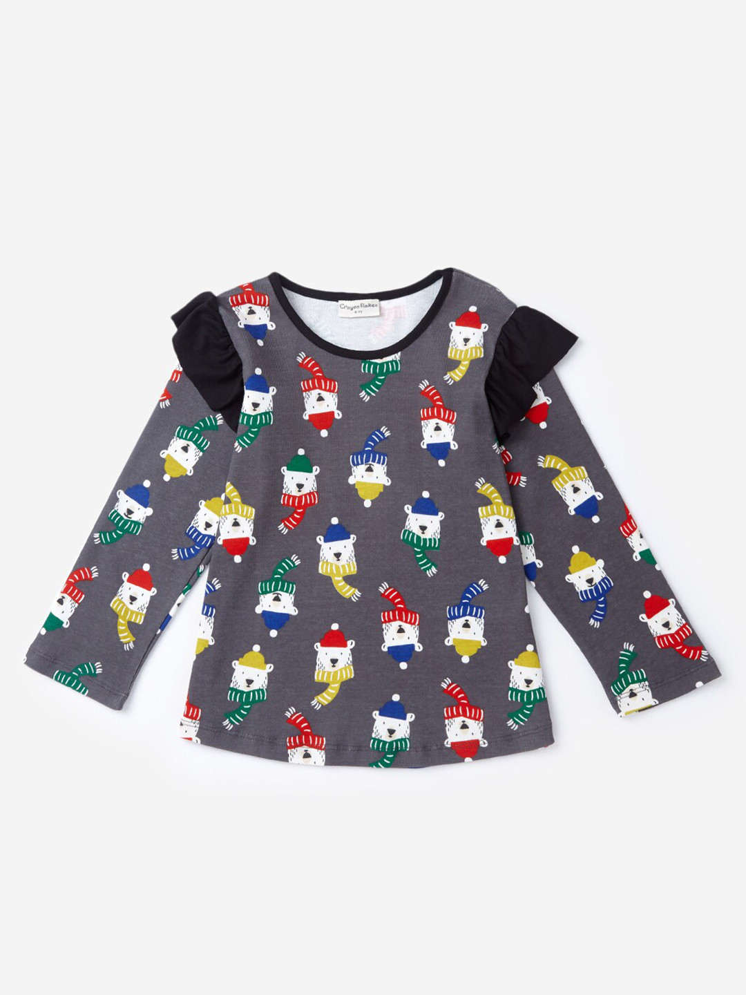 

Hopscotch Girls Charcoal Grey Printed Pure Cotton T-shirt