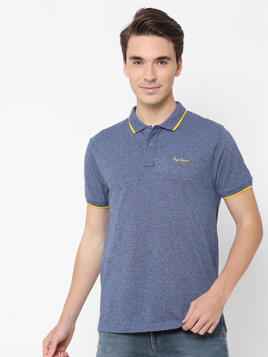 

Pepe Men Blue Polo Collar T-shirt