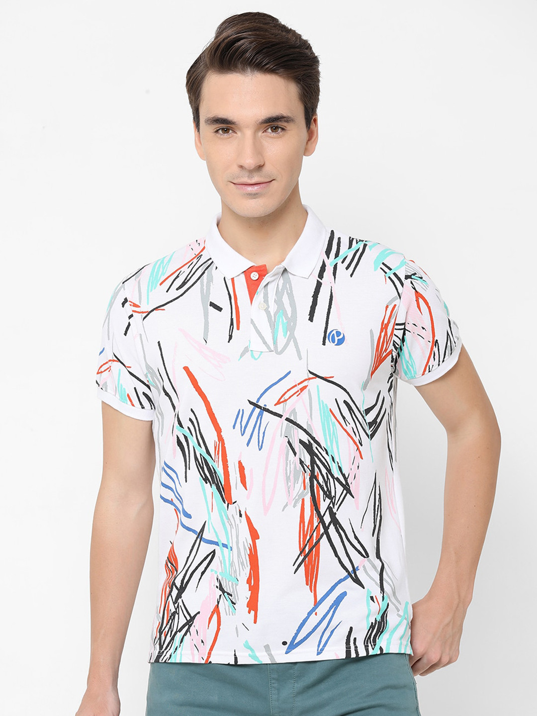 

Pepe Men White Printed Polo Collar Cotton T-shirt