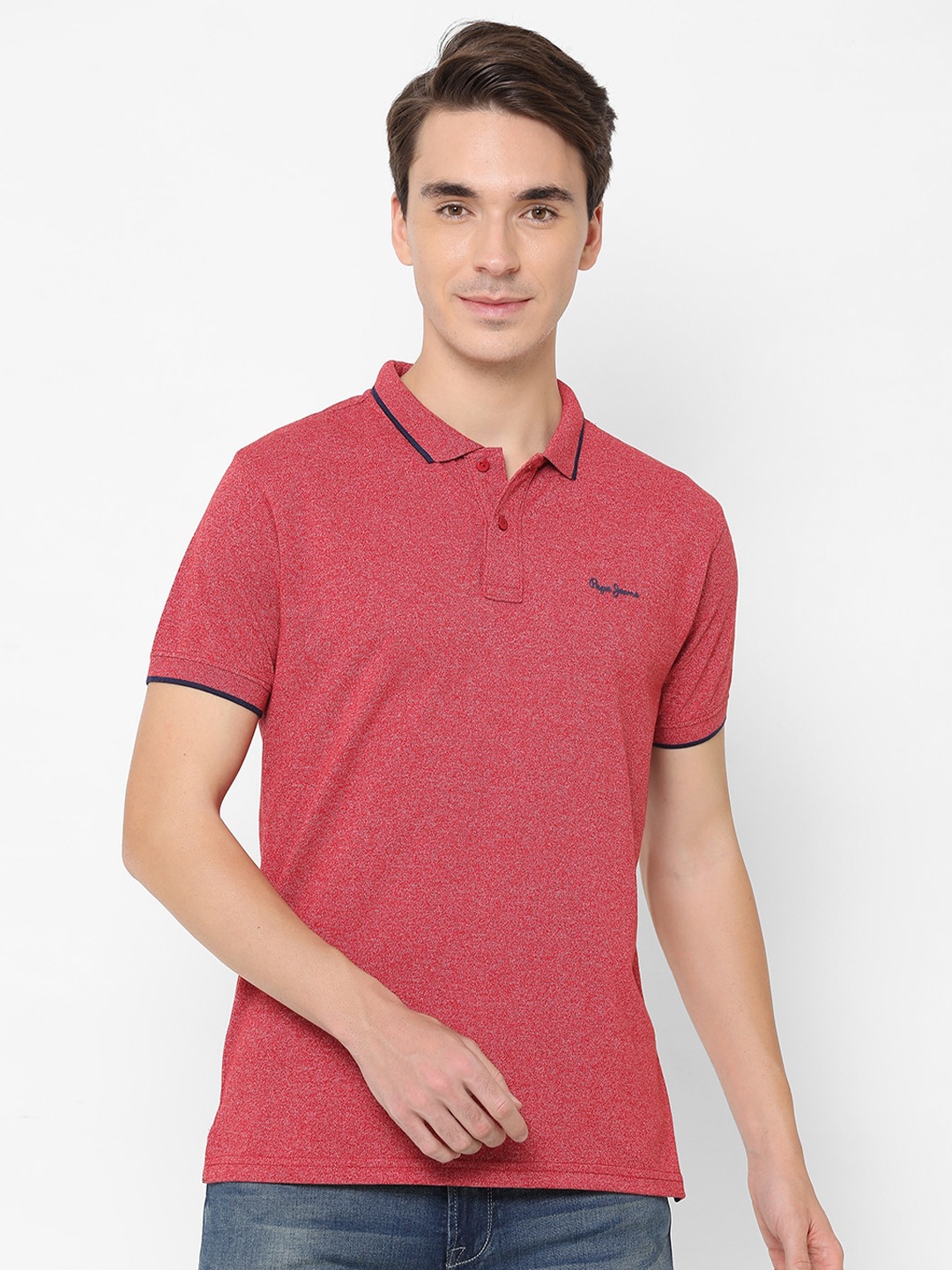 

Pepe Men Red Solid Polo Collar T-shirt