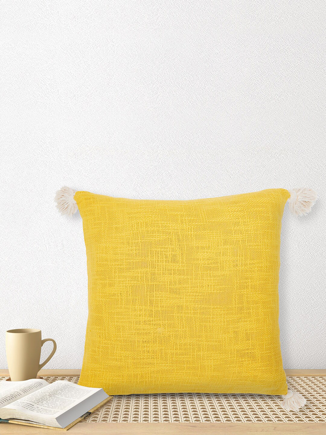 

Living scapes by Pantaloons Yellow & Off-White Textured Pure Cotton Square Cushion Cover
