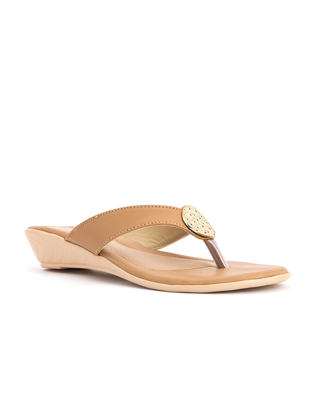 

Khadims Beige & Gold-Toned Embellished Comfort Sandals