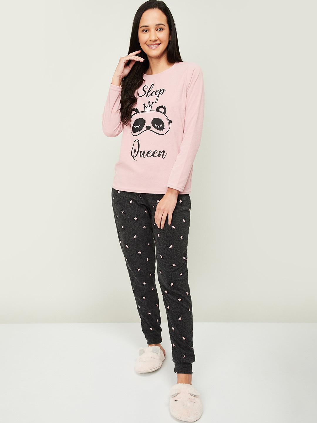

Ginger by Lifestyle Women Pink & Black Printed Polyester Night Suits