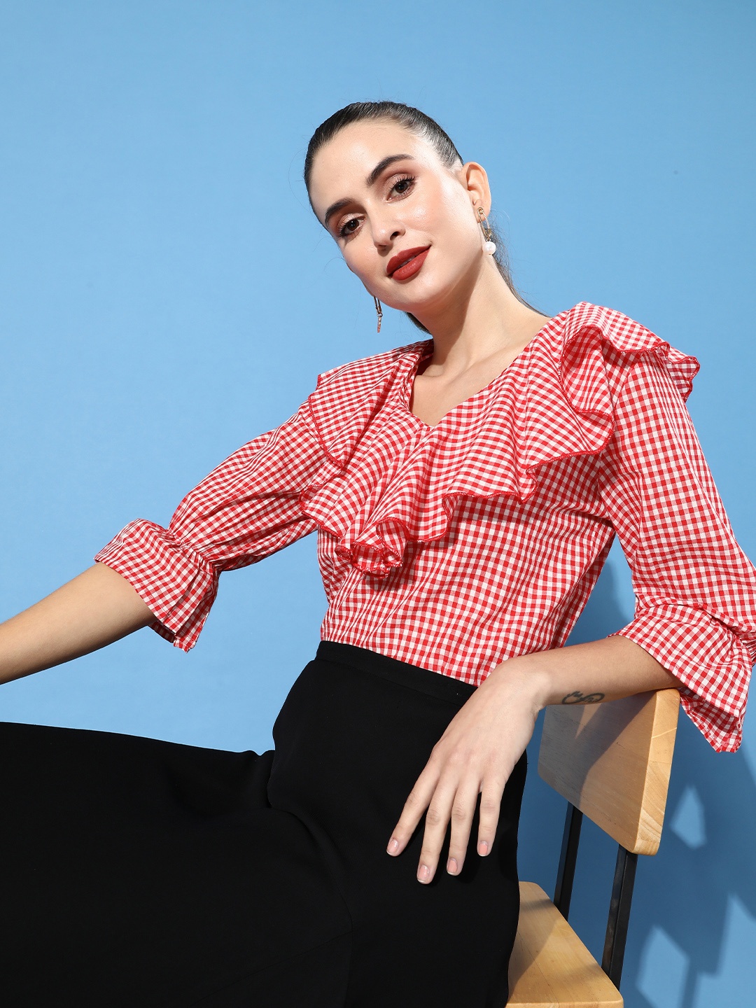 

Popnetic Red & White Checked Ruffles Top