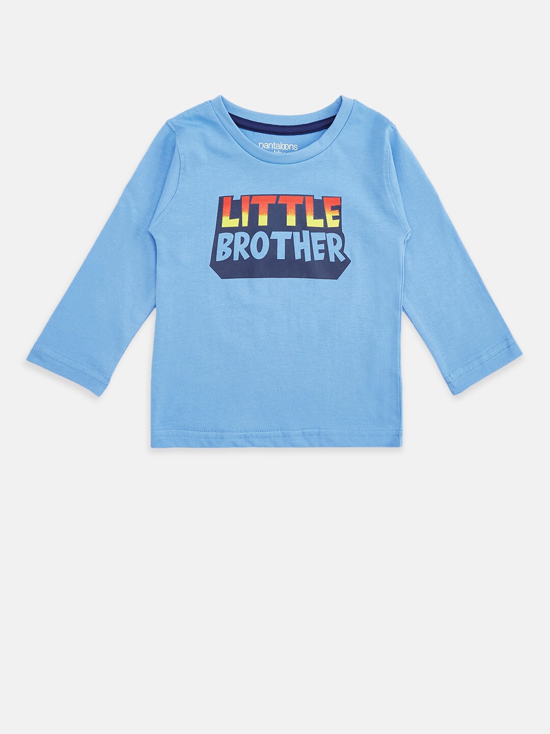 Pantaloons Baby Boys Blue & Orange Typography Printed Pure Cotton T-shirt