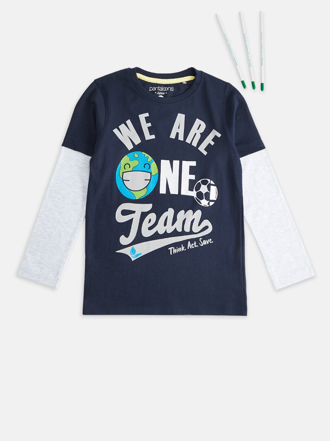 

Pantaloons Junior Boys Navy Blue Typography Printed Pure Cotton T-shirt