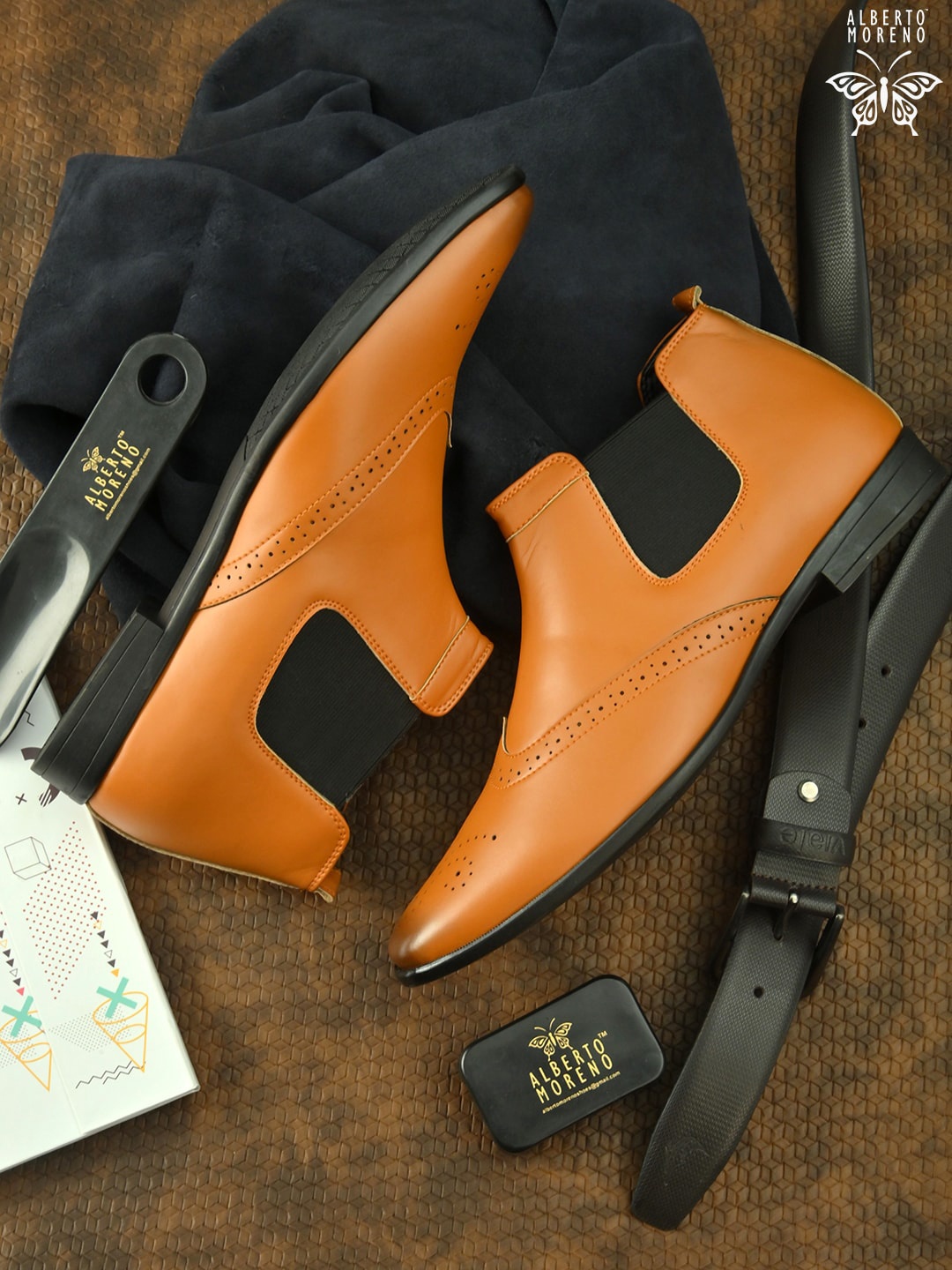 

ALBERTO MORENO Men Brown Textured Flat Boots