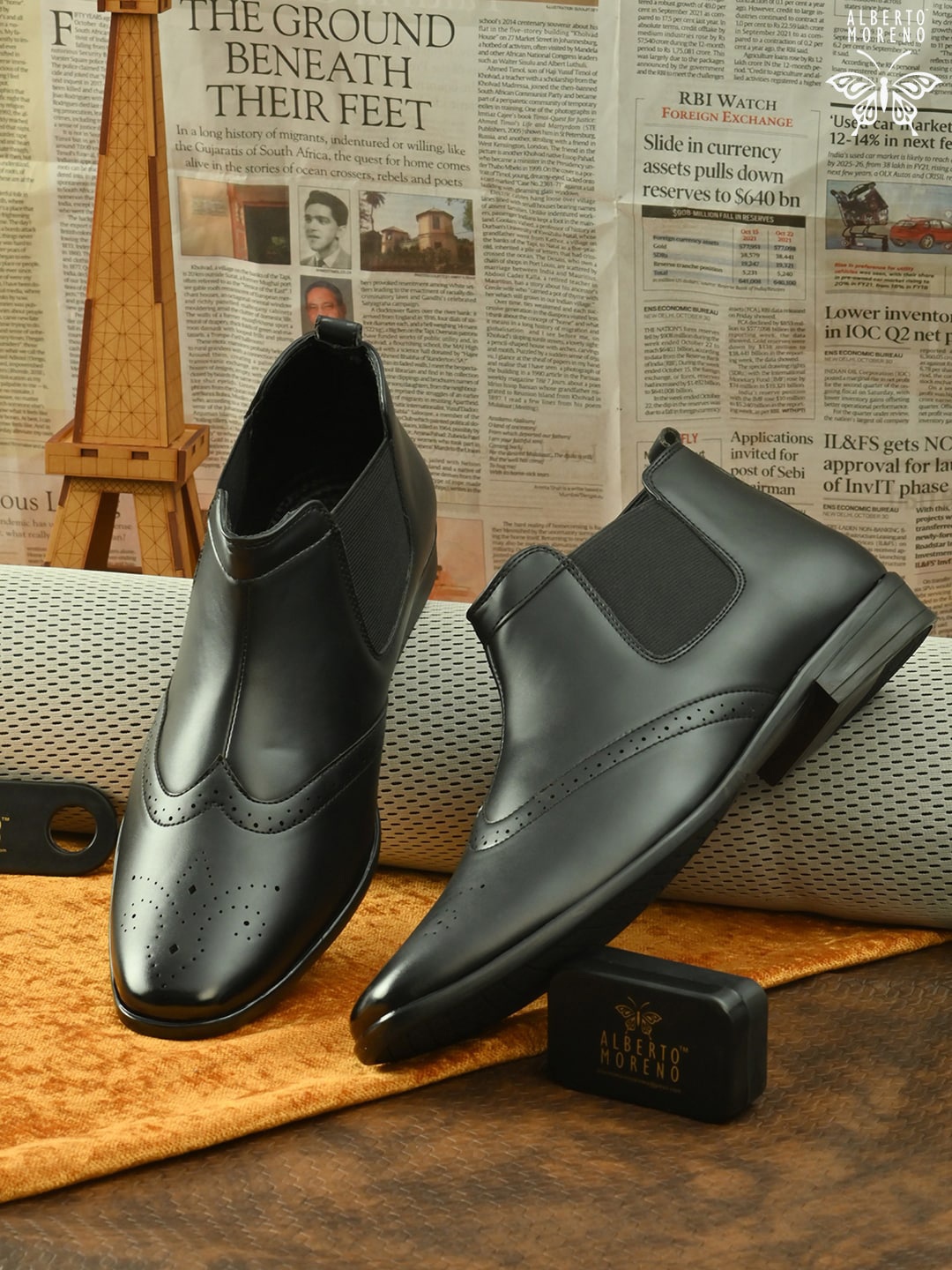 

ALBERTO MORENO Men Black Perforations Flat Boots