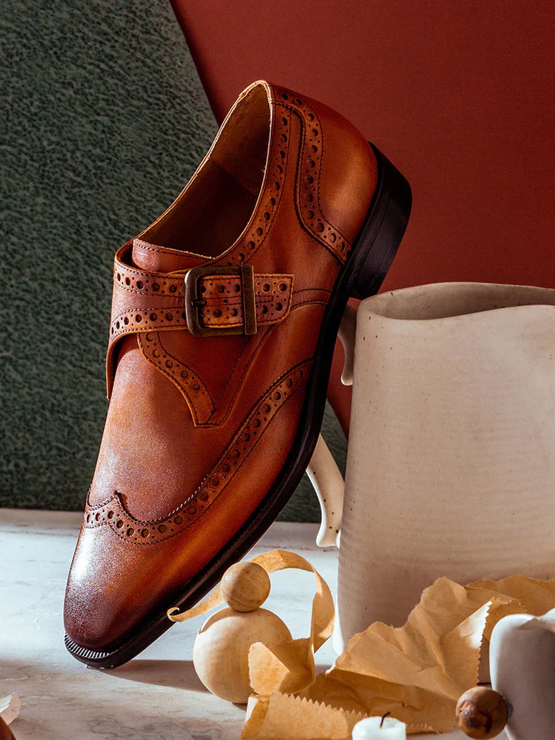 

Saint G Men Tan Solid Leather Formal Monk Brogues