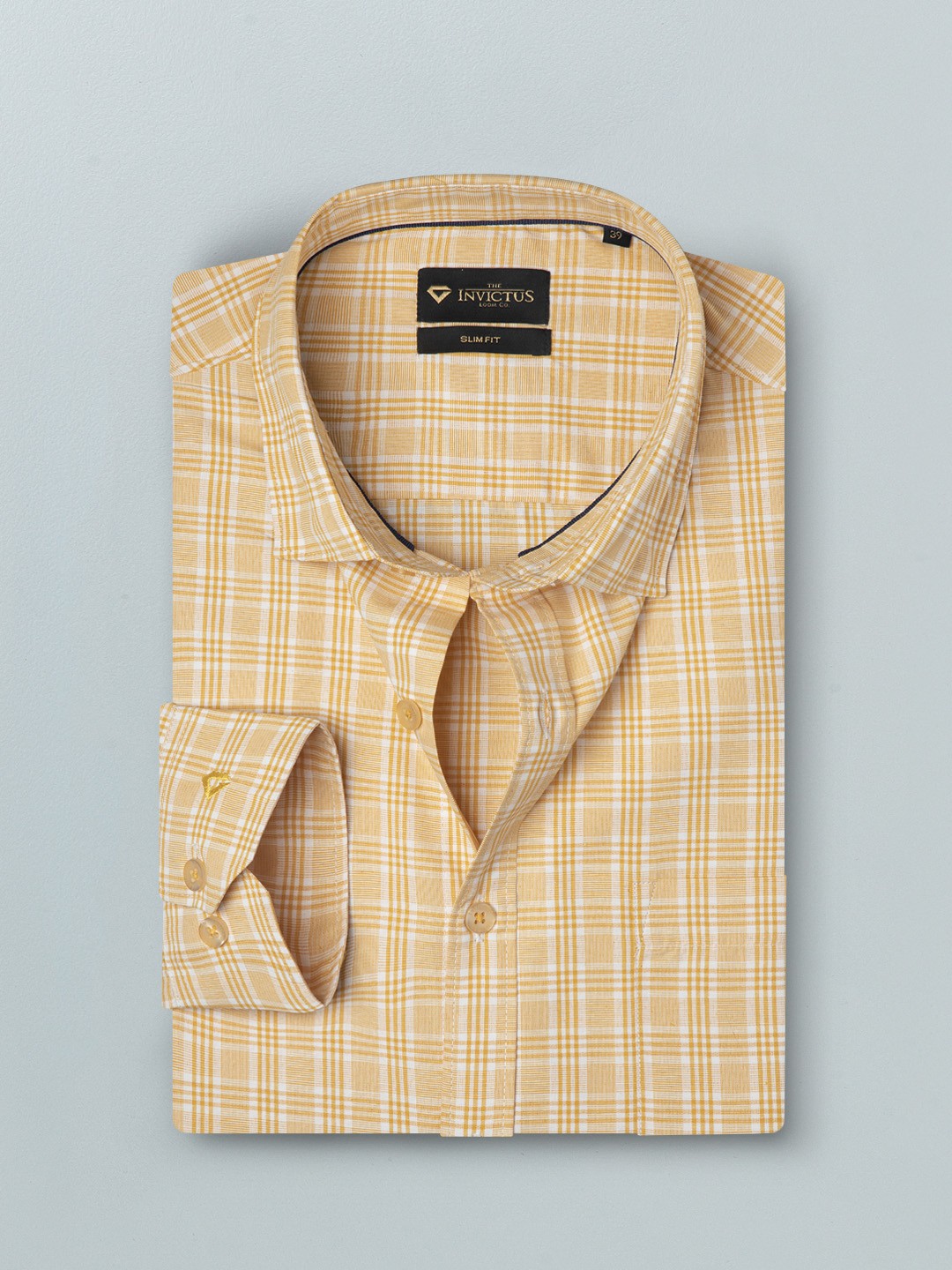 

INVICTUS Men Yellow Slim Fit Checked Smart Casual Shirt