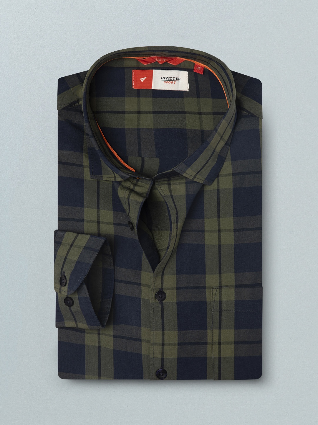 

INVICTUS Men Olive Green Slim Fit Checked Casual Shirt